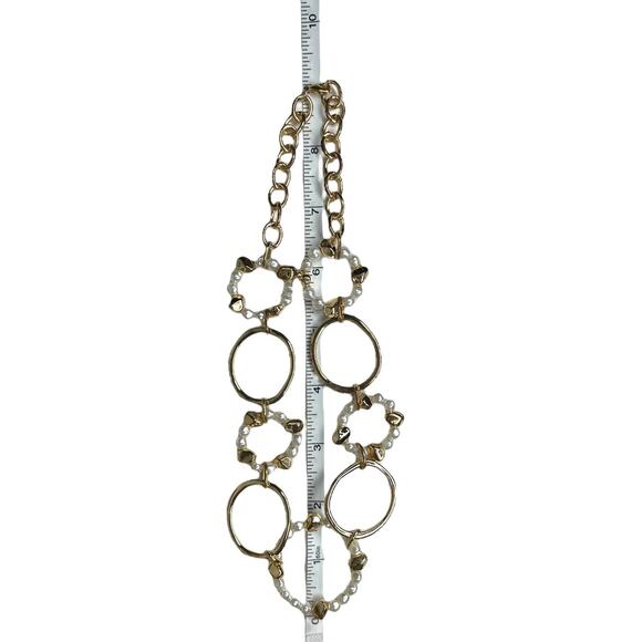 Faux Pearl and Gold Tone Circle Necklace Lobster Claw Clasp - Picture 6 of 8